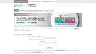 Rituxan Immunology and ACTEMRA Co-pay Card Program Login | HCP
