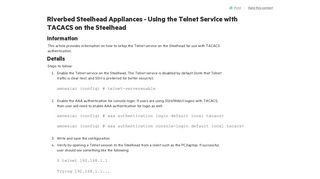 Riverbed Steelhead Appliances - Using the Telnet Service with ...