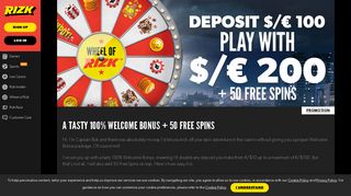 100% Welcome Bonus up to €/$100 + 50 Free Spins - Rizk Casino