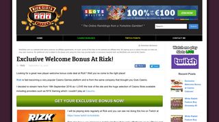 Exclusive Welcome Bonus At Rizk! - Nick Slots
