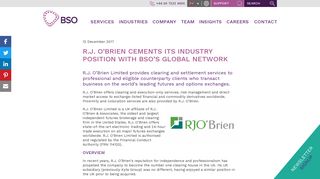 R.J. O'BRIEN CEMENTS ITS INDUSTRY POSITION WITH BSO'S ...