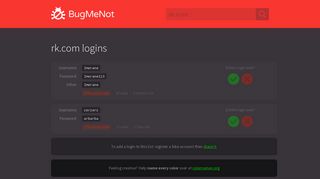 rk.com logins - BugMeNot