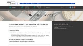 Online Service: Making an Appointment for a Driving Test - SAAQ