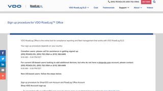 Sign up procedure for VDO RoadLog™ Office - VDO RoadLog
