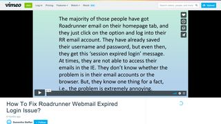 How To Fix Roadrunner Webmail Expired Login Issue? on Vimeo