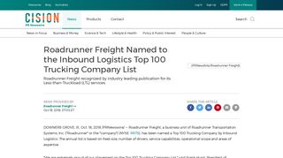 Roadrunner Freight Named to the Inbound Logistics Top 100 Trucking ...