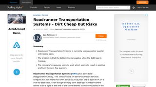 Roadrunner Transportation Systems - Dirt Cheap But Risky ...