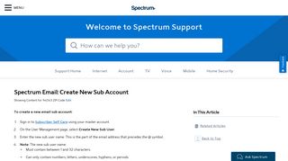 Create New Sub Account - Spectrum.net