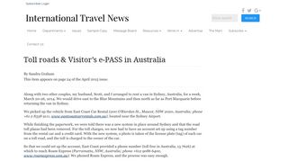 Toll roads & Visitor's e-PASS in Australia | International Travel News