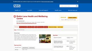Overview - Robin Lane Health and Wellbeing Centre - NHS
