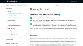 Open My Account – Robinhood Help Center