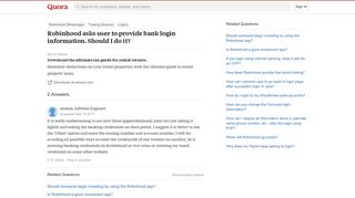 Robinhood asks user to provide bank login information. Should I do ...