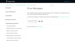 Error Messages – Robinhood Help Center