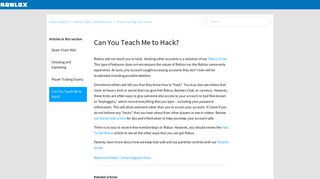 Can You Teach Me to Hack? – Roblox Support
