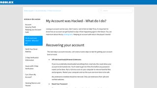 My Account was Hacked - What do I do? – Roblox Support