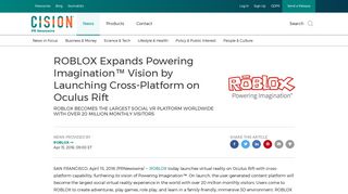 ROBLOX Expands Powering Imagination™ Vision by Launching ...