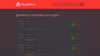 gametest1.robloxlabs.com passwords - BugMeNot