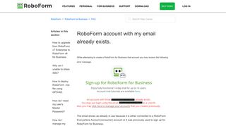RoboForm account with my email already exists. – RoboForm