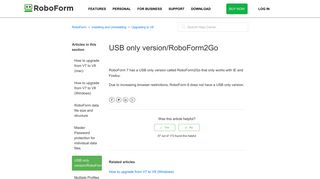 USB only version/RoboForm2Go – RoboForm