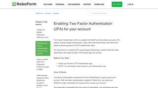 Enabling Two Factor Authentication (2FA) for your account – RoboForm