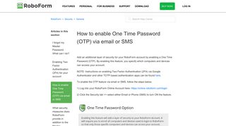 How to enable One Time Password (OTP) via email or SMS – RoboForm