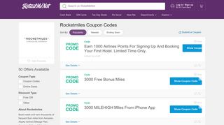 Rocketmiles Promo Codes, 50 Coupons 2019 - RetailMeNot