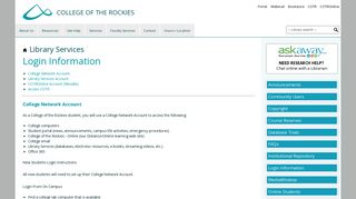Login Information - Library - College of the Rockies, Cranbrook BC ...
