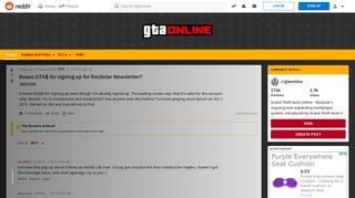 Bonus GTA$ for signing up for Rockstar Newsletter? : gtaonline ...