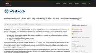 RockTenn Announces Limited Time Lump Sum Offering to More Than ...