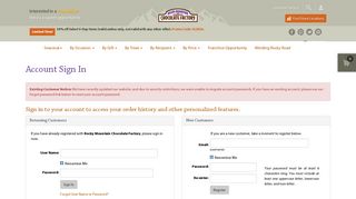 Login or Register - Rocky Mountain Chocolate Factory