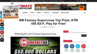 RM Fantasy Supercross Top Prize: KTM 450 SX-F, Play for Free!