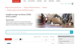 Solved: Unable to login to Hitron CGN2-ROG modem - Rogers ...