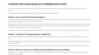 Choices for Your 401(k) at a Former Employer | Rogers & Rogers