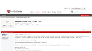 Rogers Anyplace TV - Error 1502 - RedFlagDeals.com Forums