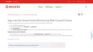 Sign into the Smart Home Monitoring Web Control Centre - Rogers