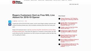 Rogers Customers Vent as Free NHL Live Absent for 2018-19 Opener ...