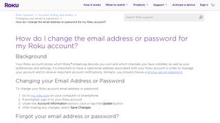 How do I change the email address or password for my Roku account ...