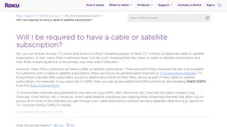 Will I be required to have a cable or satellite ... - Roku Support