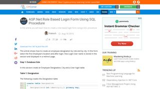ASP.Net Role Based Login Form Using SQL Procedure - C# Corner