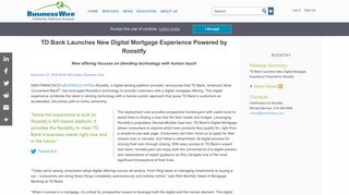 TD Bank Launches New Digital Mortgage Experience ... - Business Wire
