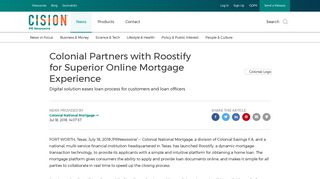 Colonial Partners with Roostify for Superior Online Mortgage Experience