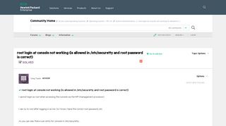Solved: root login at console not working (is allowed in /... - Hewlett ...