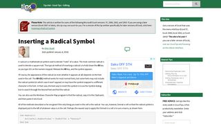 Inserting a Radical Symbol (Microsoft Excel) - Excel Tips - Tips.Net