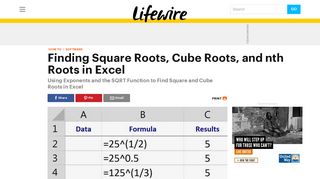 Finding Squares Roots, Cube Roots, and nth Roots in Excel - Lifewire