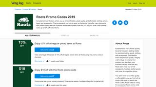 Roots Promo Codes & Discount Codes 2019 - WagJag