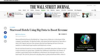 Starwood Hotels Using Big Data to Boost Revenue - CIO Journal. - WSJ
