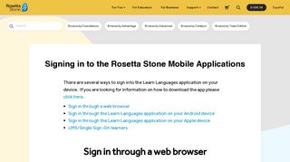 Signing in to the Rosetta Stone Mobile Applications