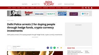 Delhi police arrests 2 for duping people through hedge funds, crypto ...