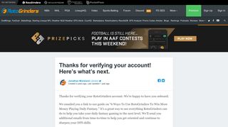Welcome to RotoGrinders! Your account has been verified.