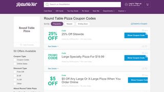 15% Off Round Table Pizza Coupon, Discount Codes - RetailMeNot